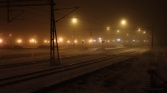 Train station in fog